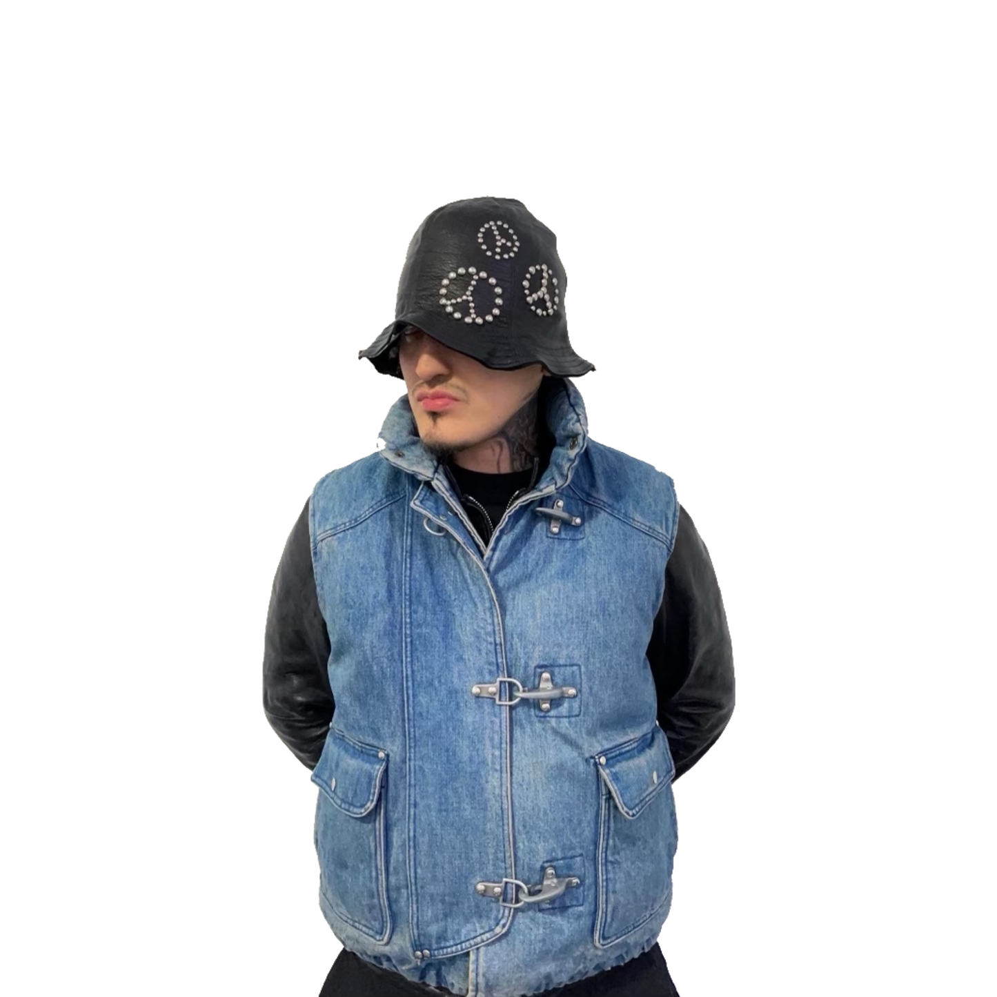 Leather Studded Peace Sign Bucket Hat